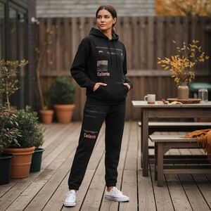 COLLUSION Unisex Lounge cotton set pants & sweat shirt hoodie black with graphic